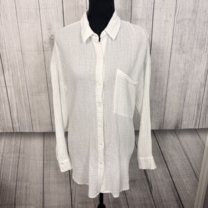 Eileen Fisher Women's Medium White 100% Organic Cotton Button Front Tunic Top